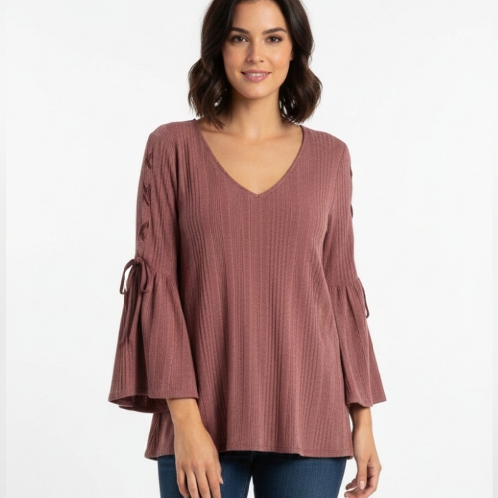 Knox Rose Dusty Rose Bell Sleeve Blouse